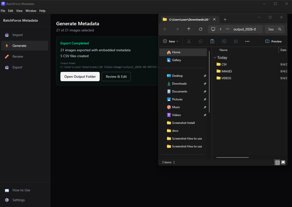 Output folder with VIDEOS subfolder