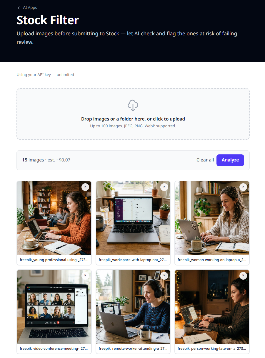 Image grid with verdicts on each card and filter tabs