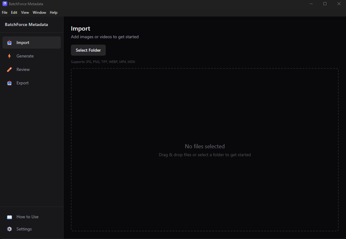 BatchForce Metadata main window on first launch